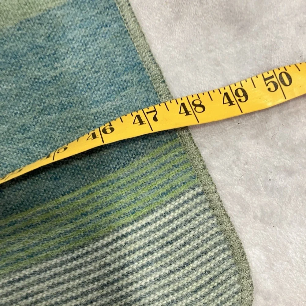Shupaca Alpaca Throw Blanket Green Blue Striped 60% Alpaca Made in Ecuador